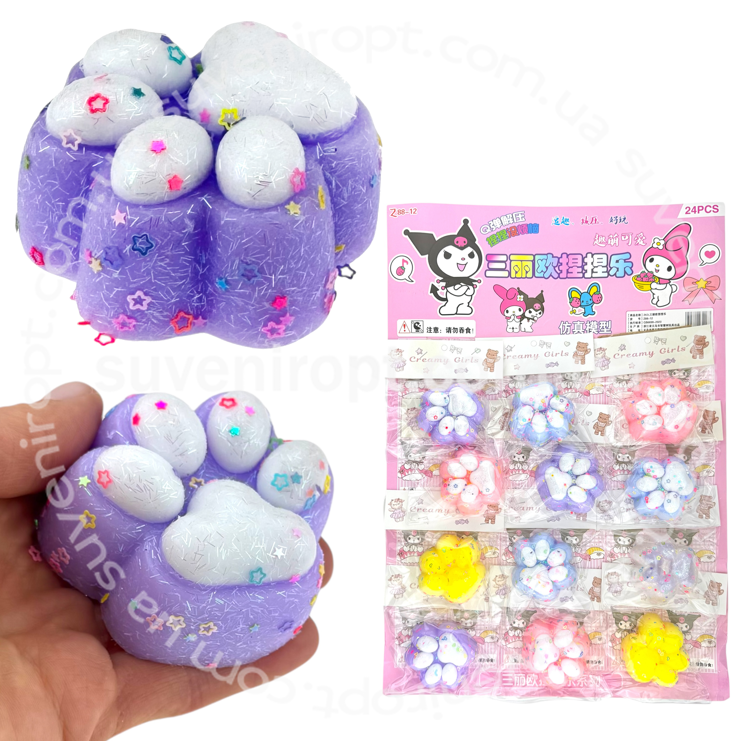 СКВІШІ - SQUISHY лапка велика висока з блисками на планшеті (12) /480/