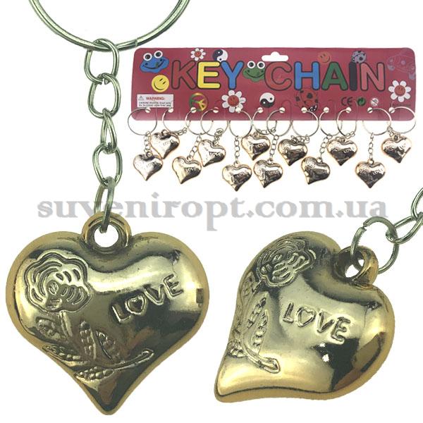Брелкок золотяшка сердце золотое выпуклое с розой love  (12)