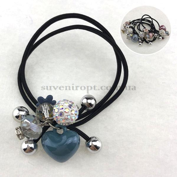 Резинка тройная сердце перламутровое с шариком в камнях  (10)