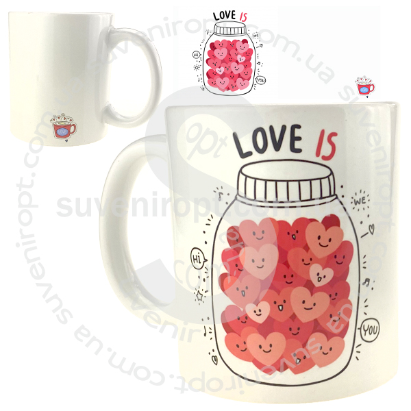 Кружка банка сердец love is....   310 гр (12)