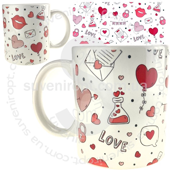 Кружка  сердечки шарики письмо love  310 гр (12)