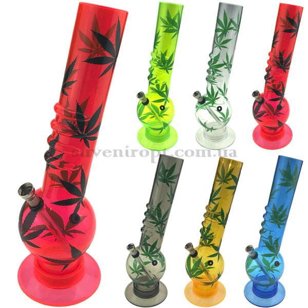 Бонг большой прозрачный  лист  34 см /24/