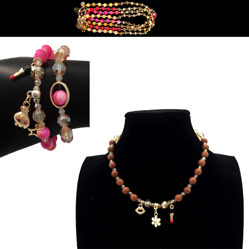 Бусы-браслет из камней с кулончиками 19 см (10)