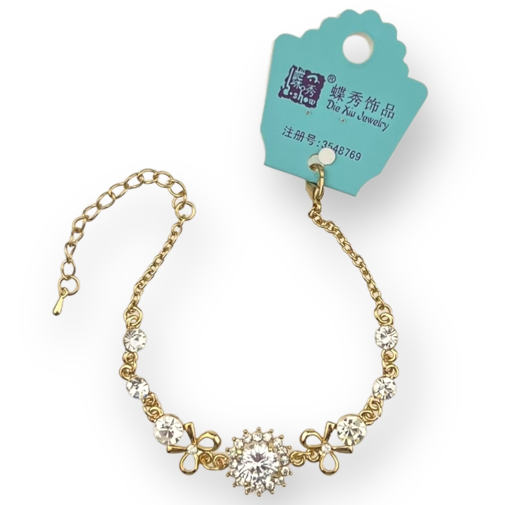 Браслет з великими квітами з квітами в каменях під золото