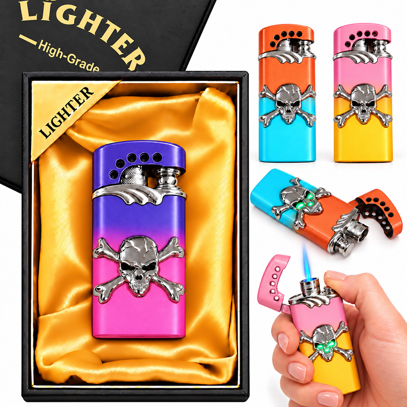 Запальничка подарункова LIGHTER кольрова череп з підсвіткою (10)