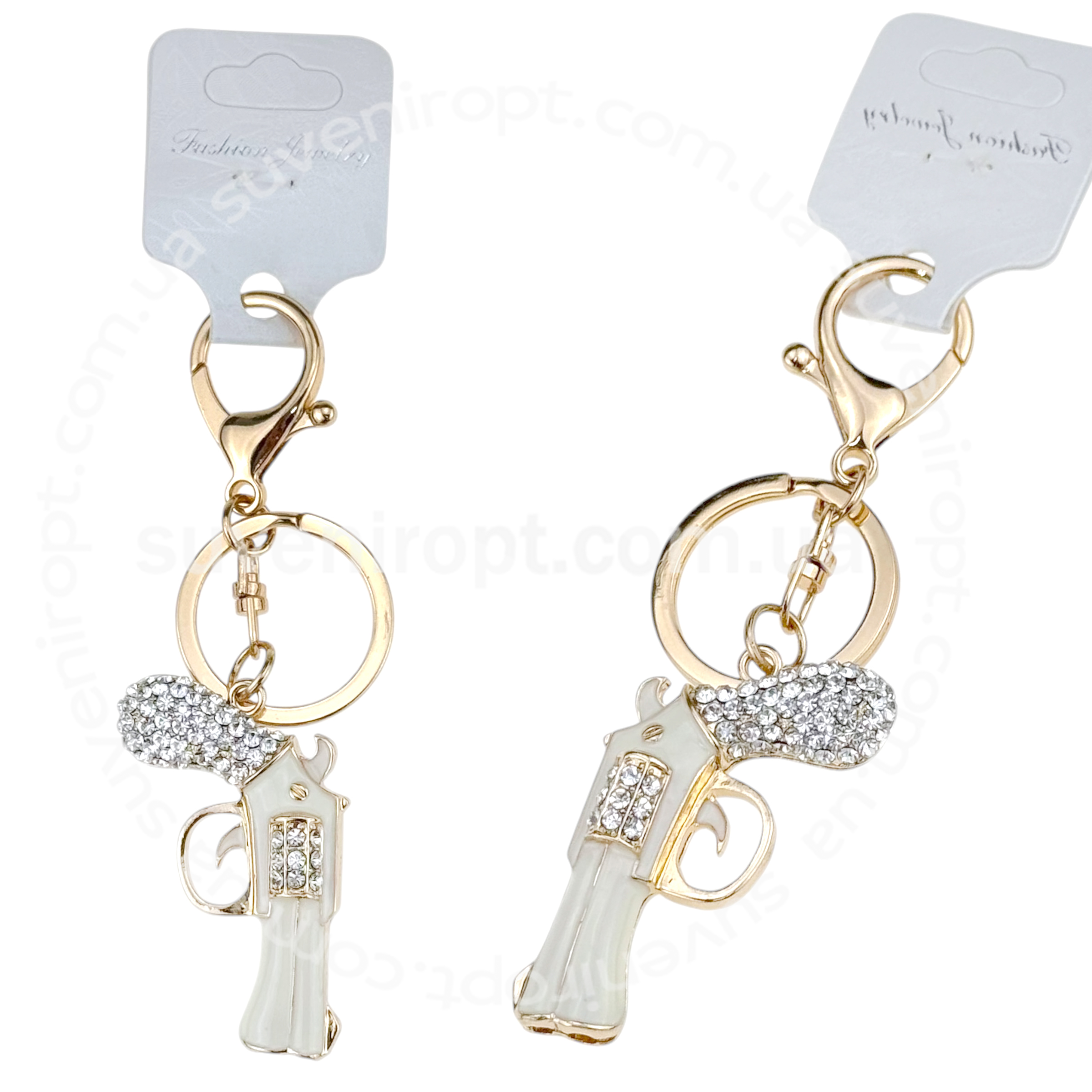 Брелок револьвер білий в камінчиках (12)