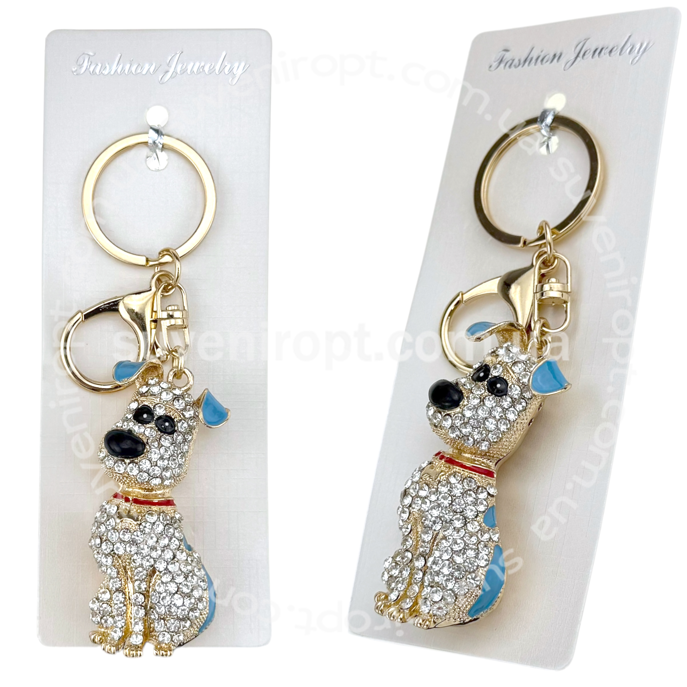 Брелок собака з блакитними вушками в камінчиках (12)