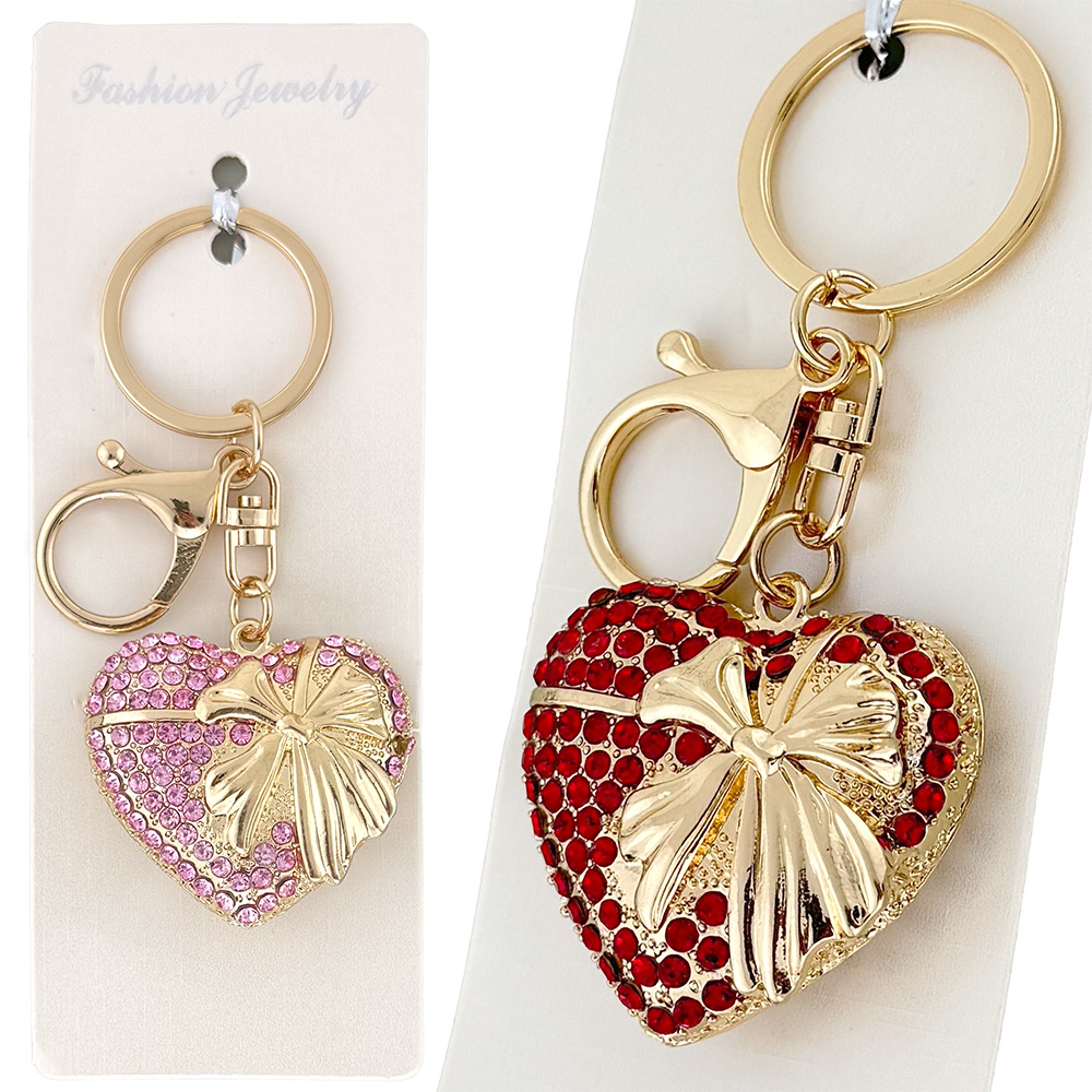 Брелок в камінчиках серце велике з бантом (12)