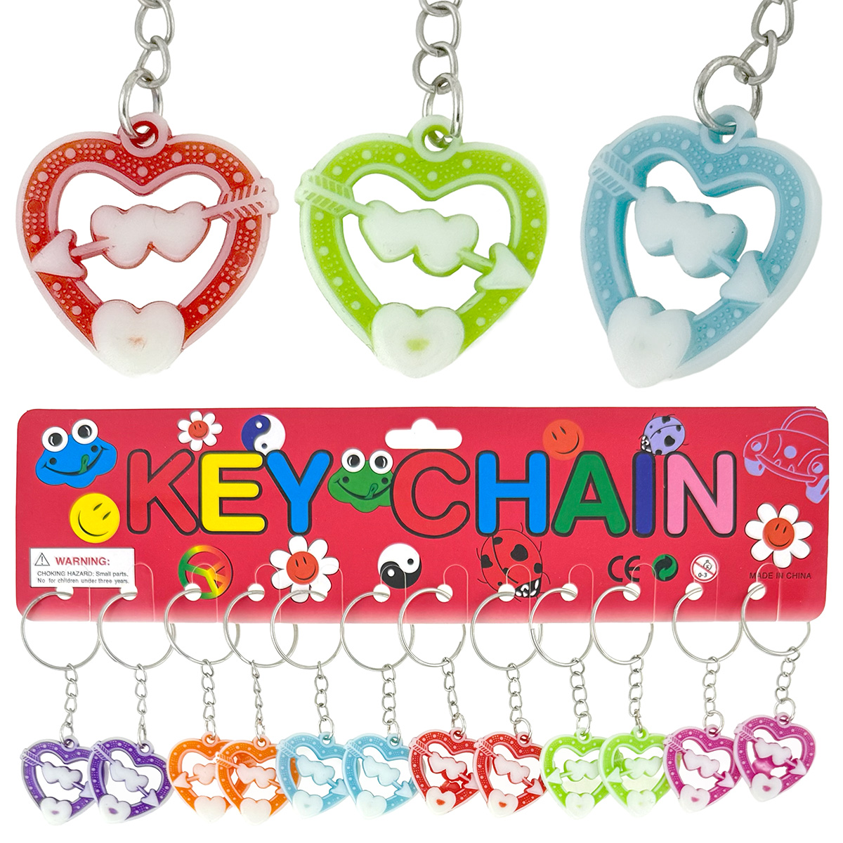 Брелок кольорове серце зі стрілою два серця з кістки (12)