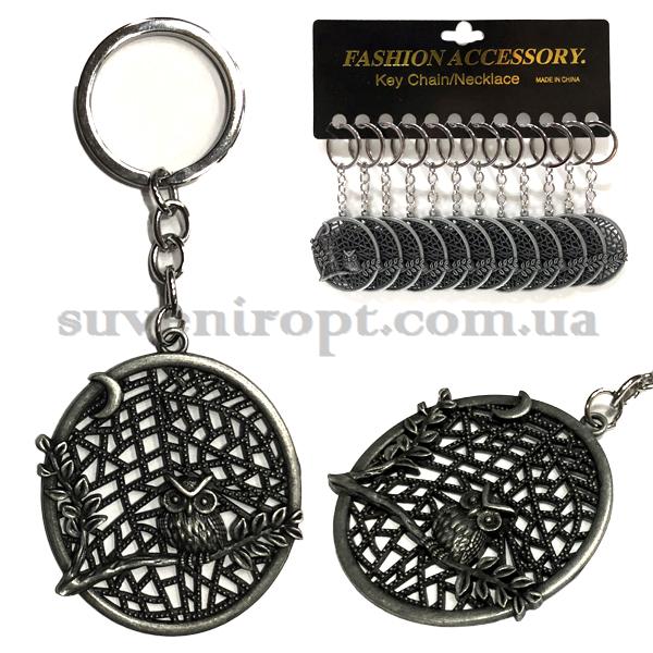 Брелки  металические сова на ветке в круге большая (12)