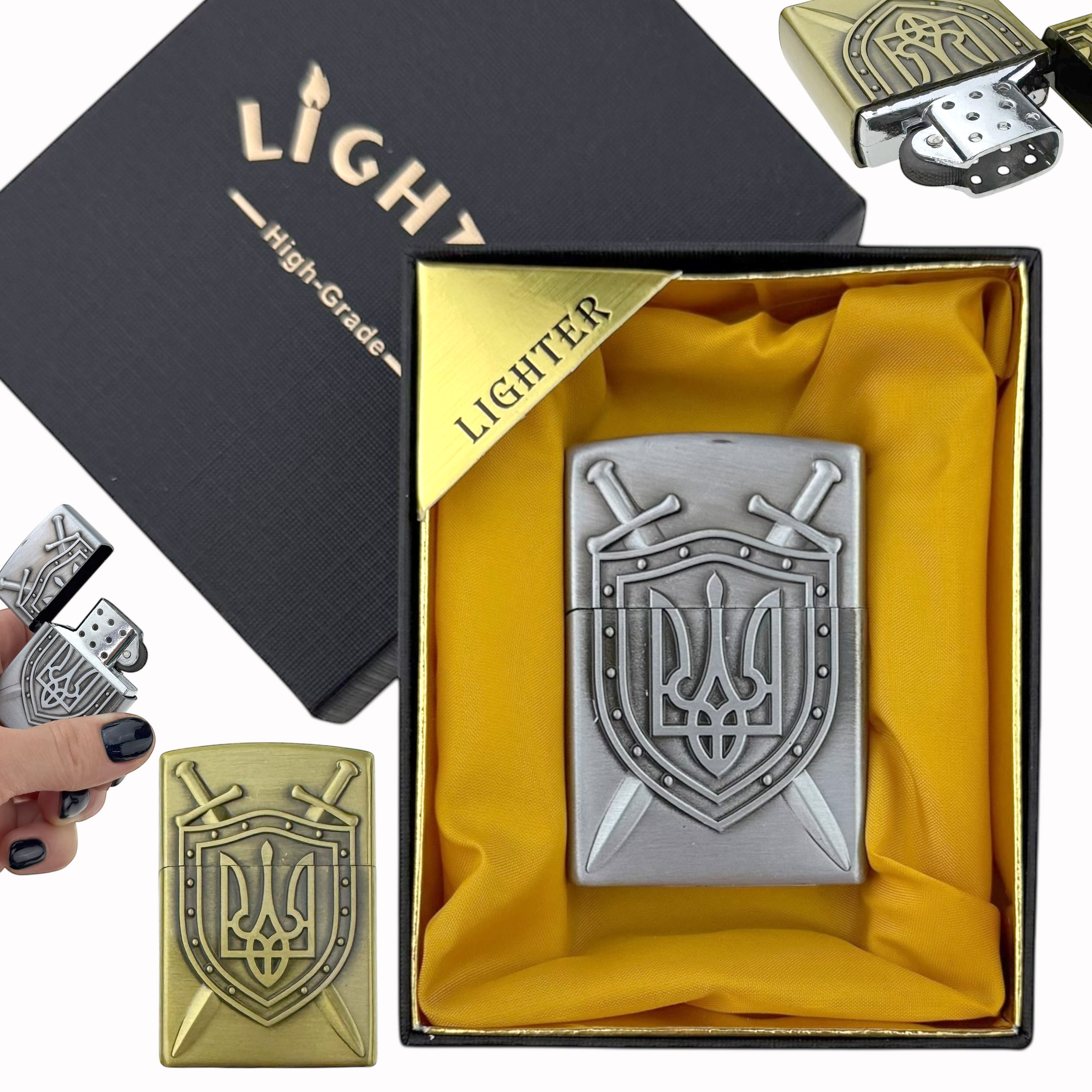Запальничка подарункова LIGHTER щит Украіни вибитий (10)