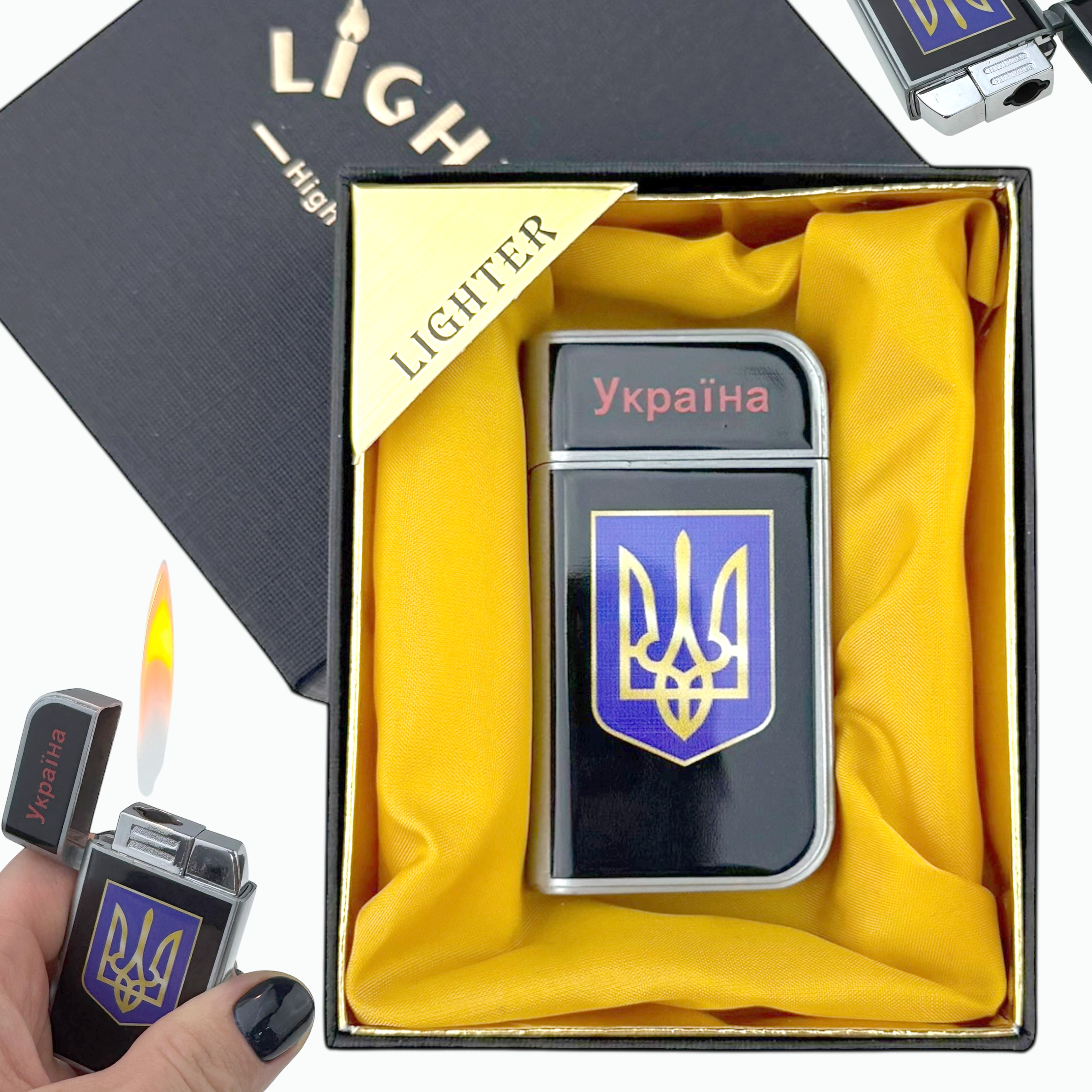 Запальничка подарункова LIGHTER герб Украіни чорна (10)