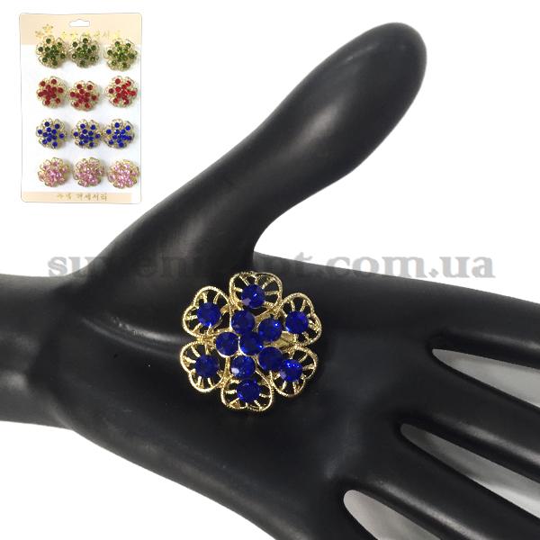 Брошка цветок округлый цветные камни (12)