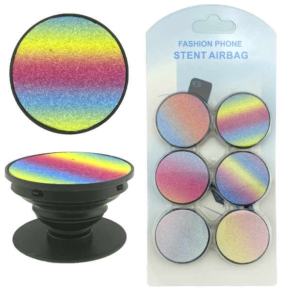 Набір попсокет popsocket та поп кліп яскравий веселка з блискітками 6в1 в упаковці (5) /200/