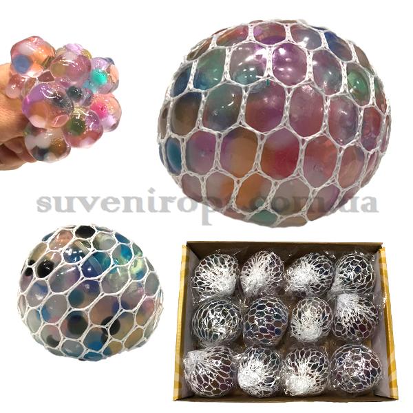 Антистрес мізки з гідрогелевими кульками у білій сітці  6 см (12) /288/