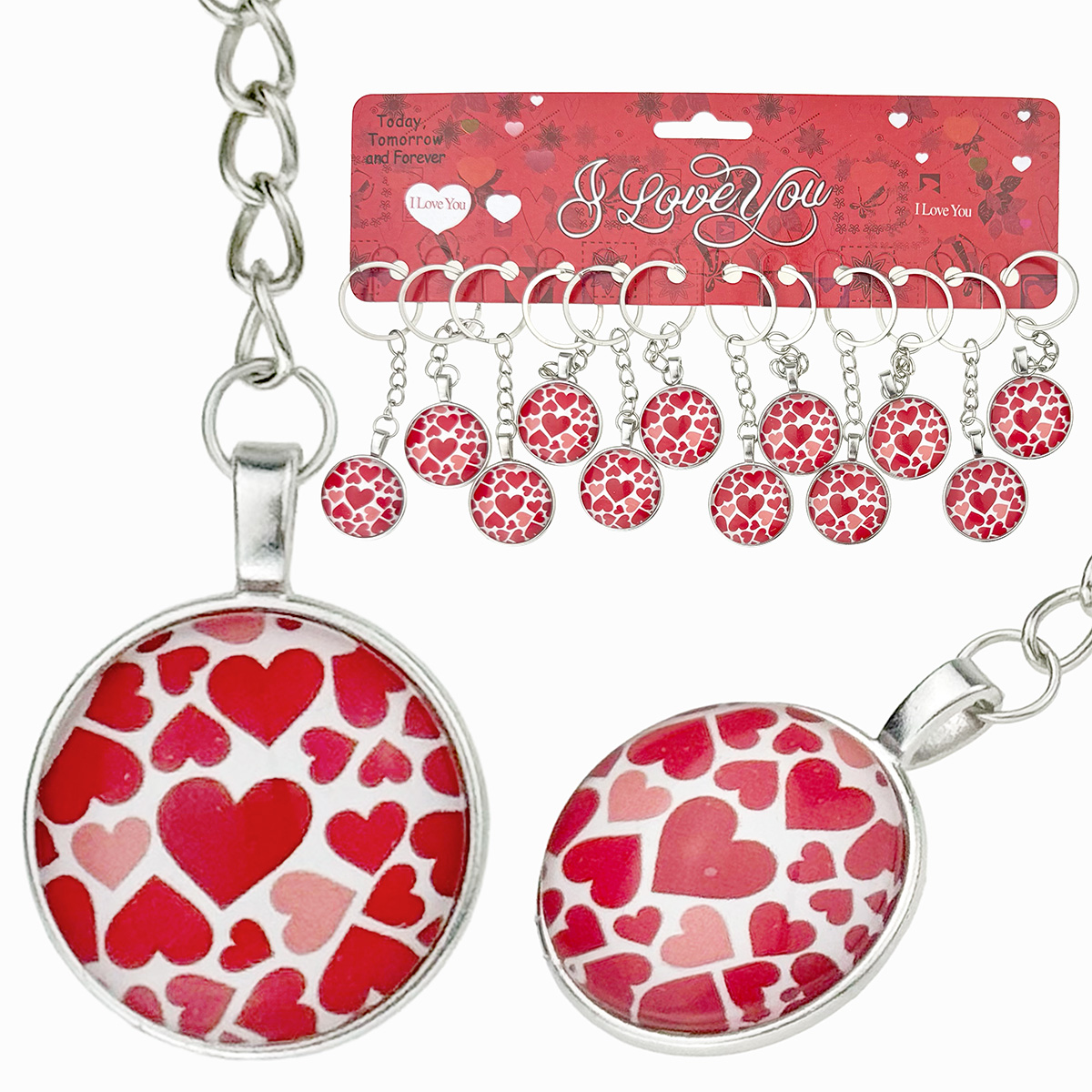 Брелок металевий з обʼємним склом візерунок серця (12)