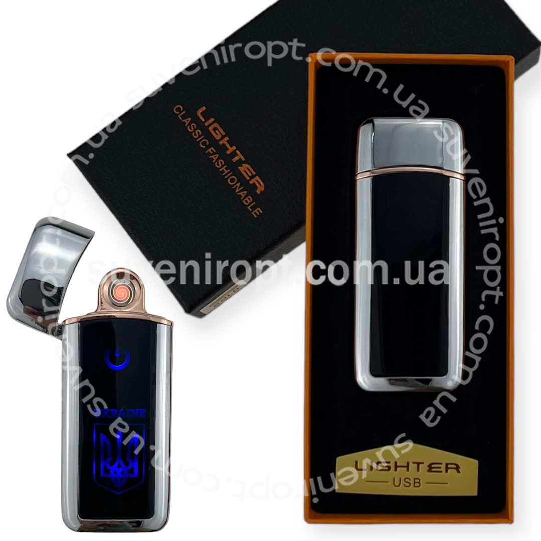Запальничка USB LIGHTER серебро  Украіна із зарядкою (10)