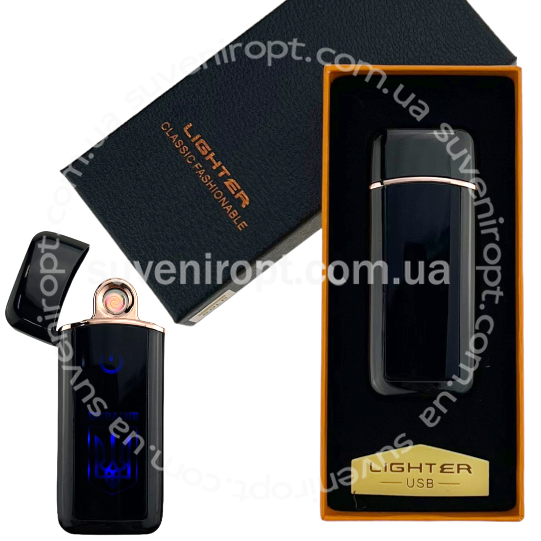 Запальничка USB LIGHTER  чорна  Украіна із зарядкою (10)