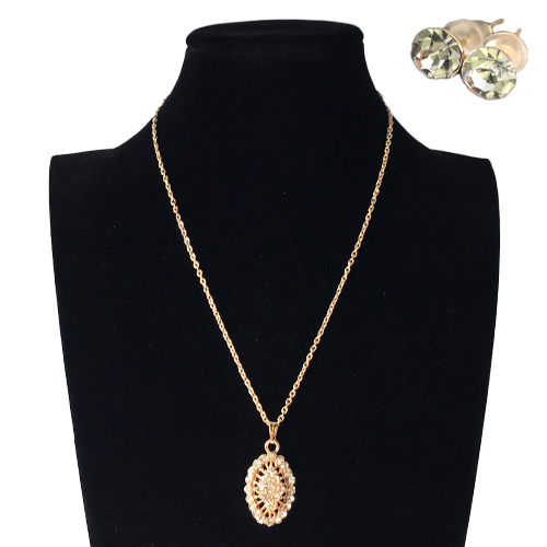 Набор цепочка с серёжками овал с ромбом внутри в камнях (12)