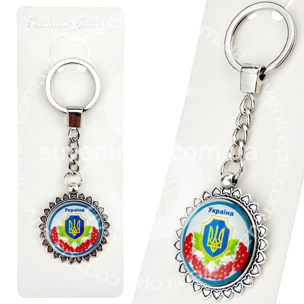Брелок в упаковці герб трикутник України червона калина скло (12)