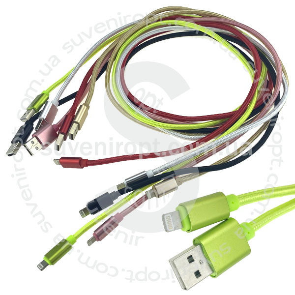 Провод  на айфон ассорти тканевый с металлическими наконечниками 