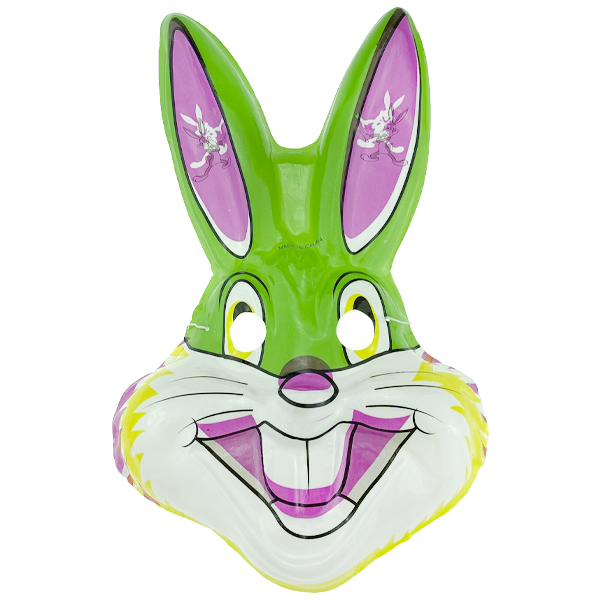 Маска тонкая заяц улыбака зеленый два зуба стоячие ушки розовые (12)