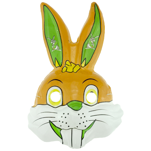 Маска тонкая заяц улыбака оранжевый два зуба стоячие ушки зеленые (12)