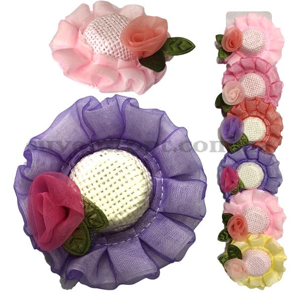 Заколка шляпка соломенная  большая с тканевым цветочком (6)