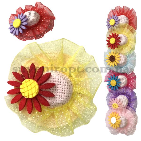 Заколка шляпка соломенная  большая с тканевым цветочком ромашка (6)