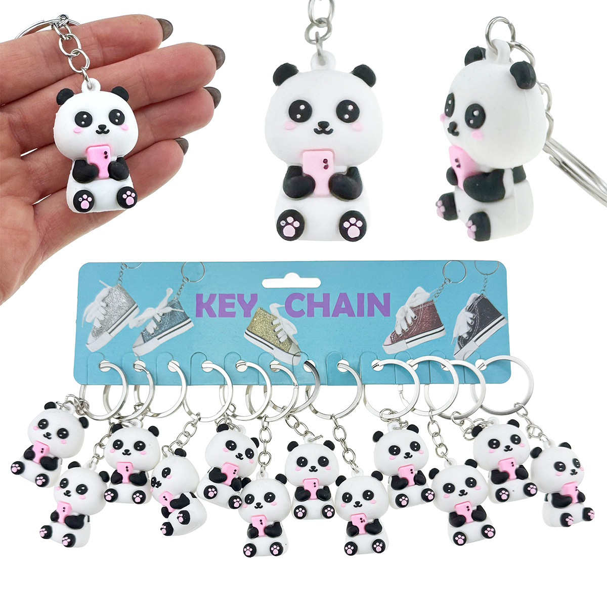 Брелок іграшка гумовий об'ємний Панда сидить з телефоном (12)