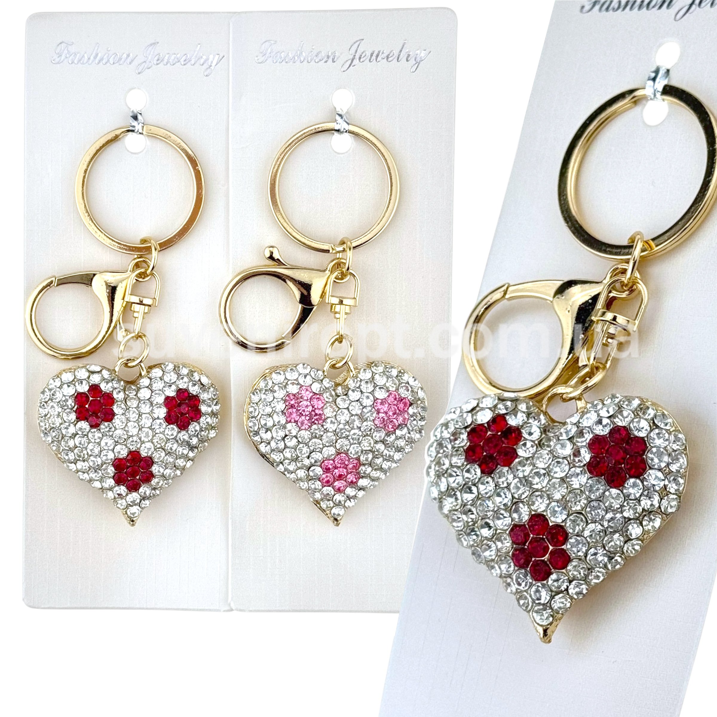 Брелок сердечко з квітами в камінчиках (12)