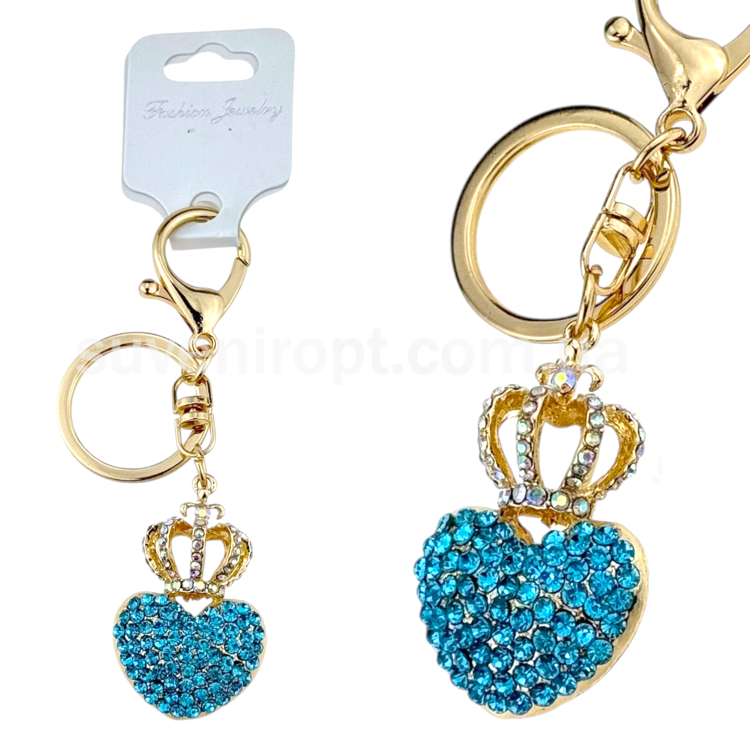 Брелок блакитне серце з короною в камінчиках (12)