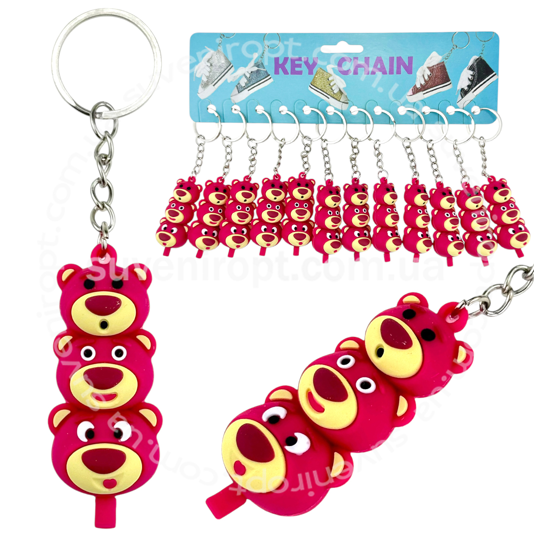 Брелок іграшка гумовий потрійне морозиво рожевий ведмедик(12)