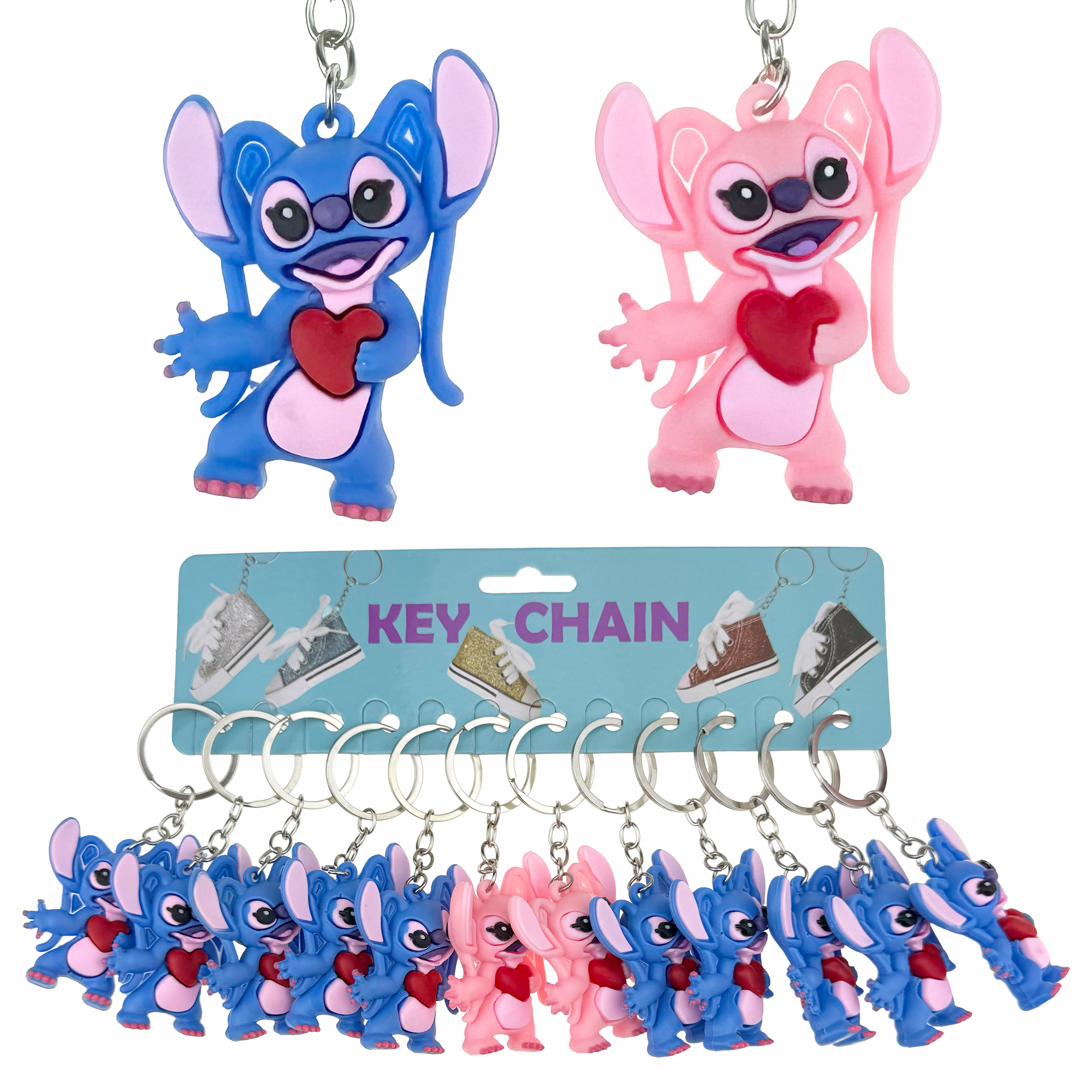 Брелок гумовий обʼємний Стіч  з серцем довгі вуха (12)