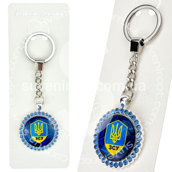 Брелок в упаковці в камінчиках герб України в трикутнику ЗСУ скло (12)