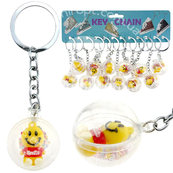 Брелок смайлик із присипкою в прозорій кулі (12)