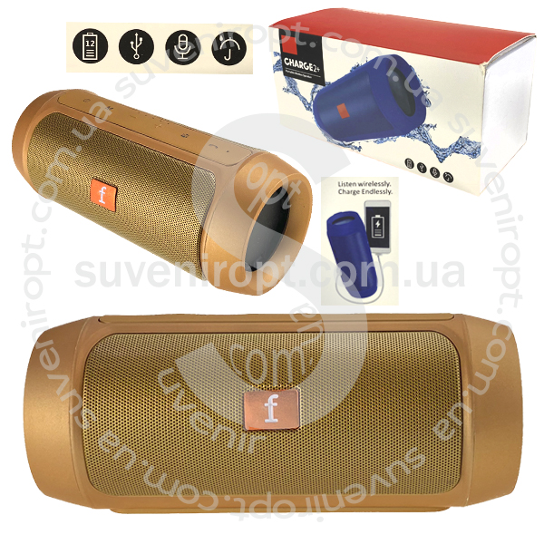 Беспроводная колонка CHARGE2+ зарядка к телефону ХОРОШИЙ ЗВУК  цвет золотой  18.5x7.5