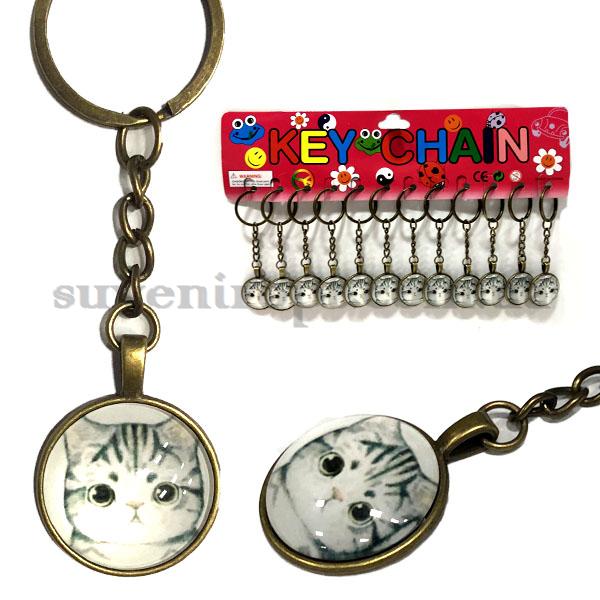 Брелки  металические котик стекло серенький (12)