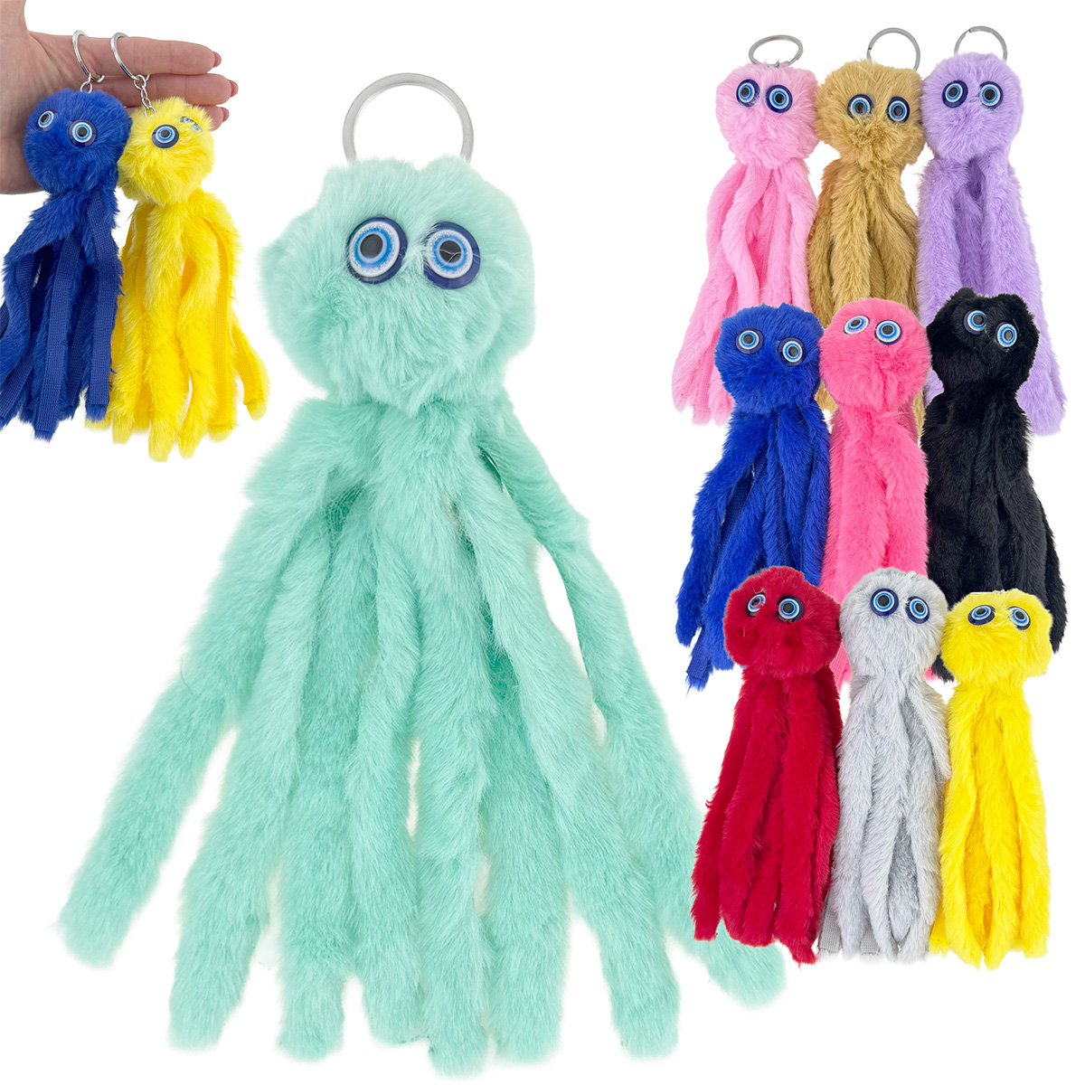 Брелок хутряний восьминіжка з очками 15 см (12) /1200/