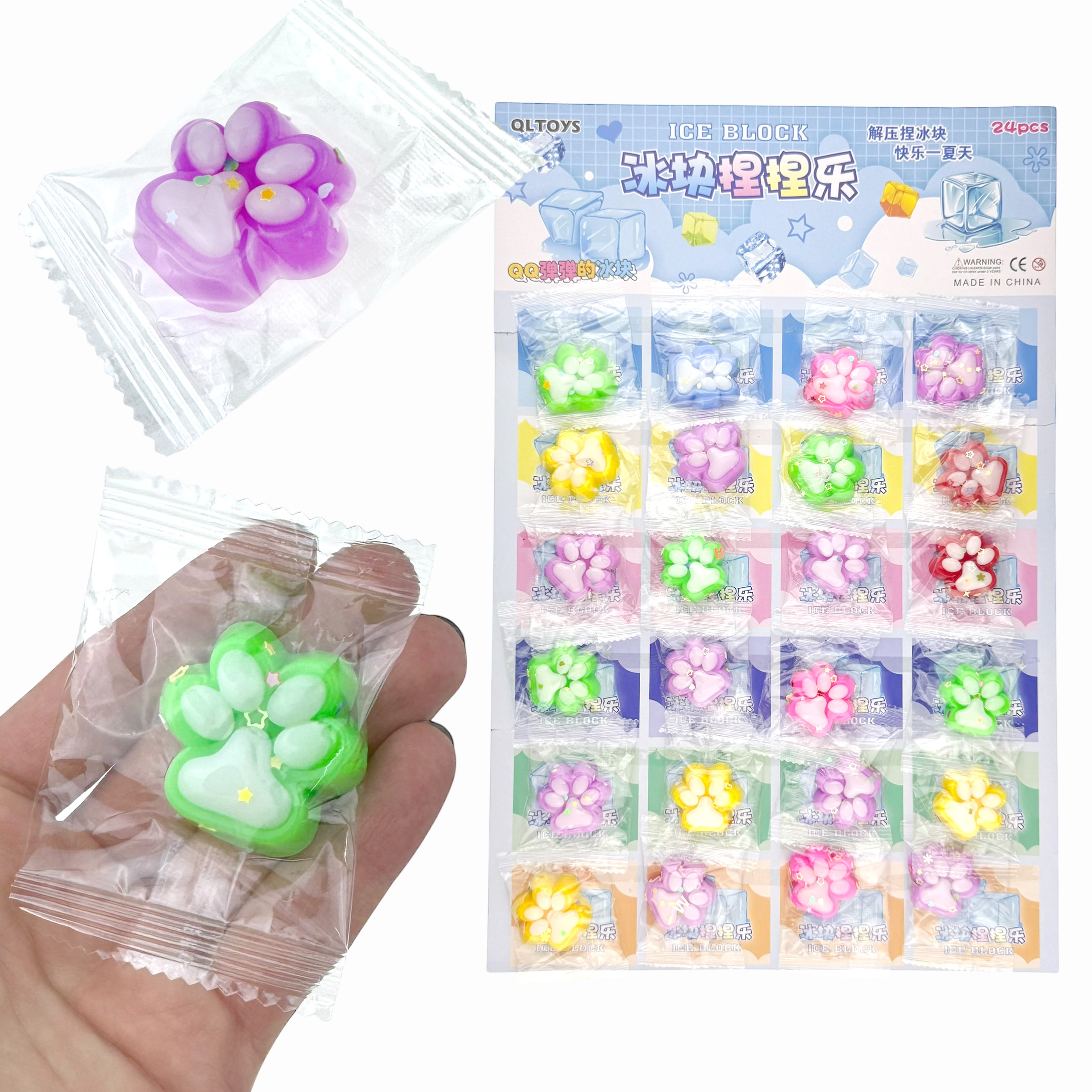 СКВІШІ - SQUISHY  лапа кольорова маленька товста на планшеті (24) /2400/