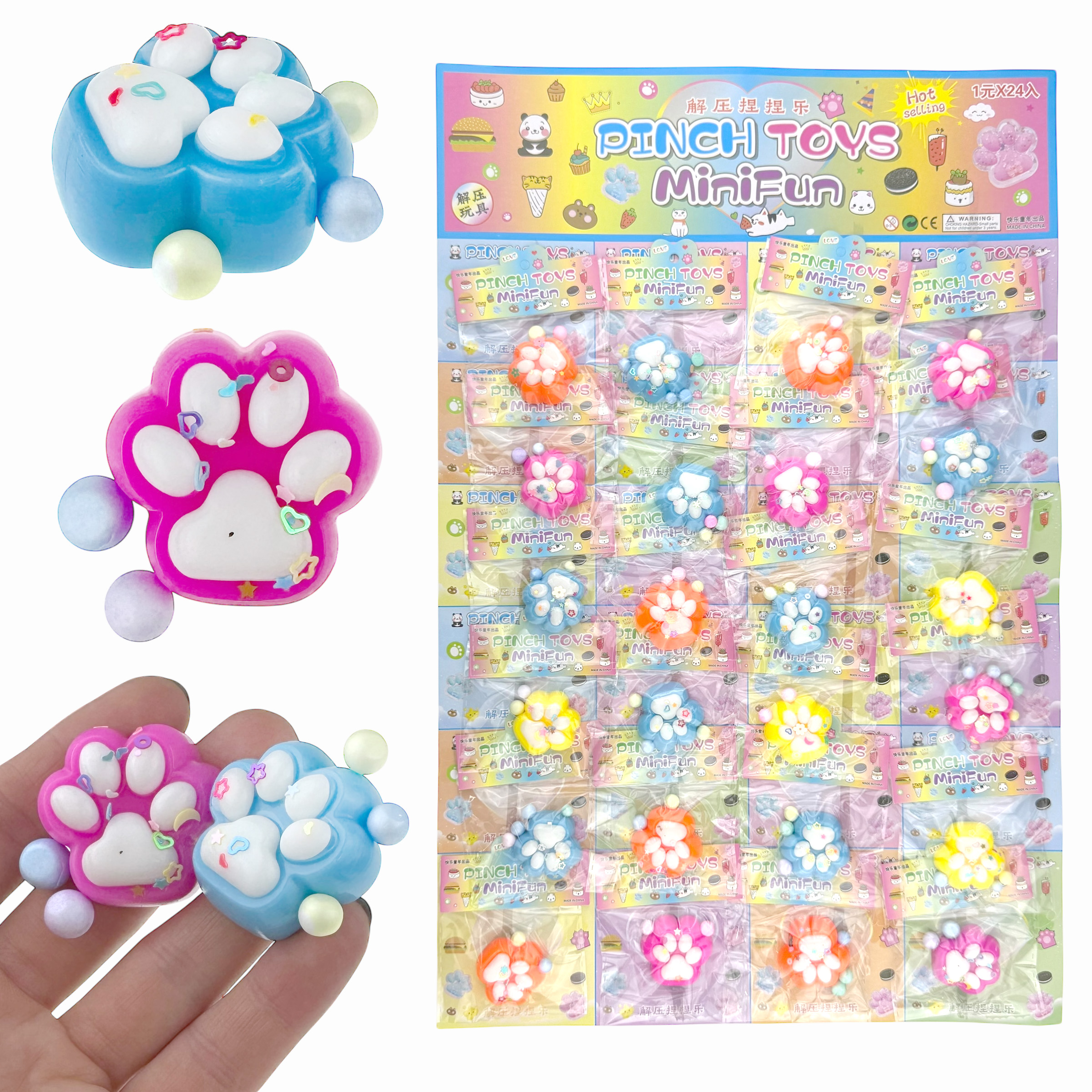 СКВІШІ - SQUISHY  лапа кольорова маленька товста  в упаковці на планшеті (24) /2400/