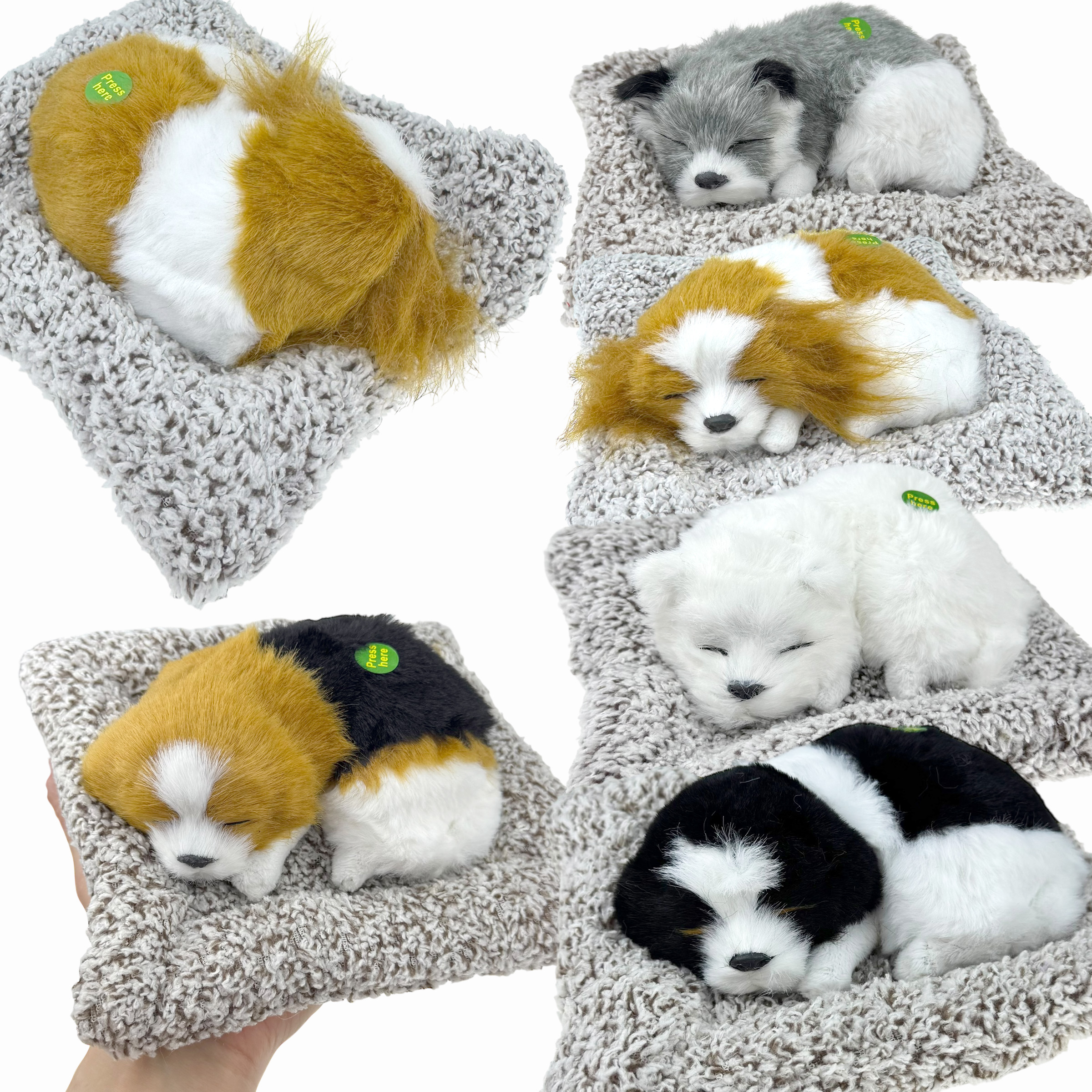 Сувенірна іграшка песик спить на подушці, гавкає 20х18 см із штучного хутра /300/