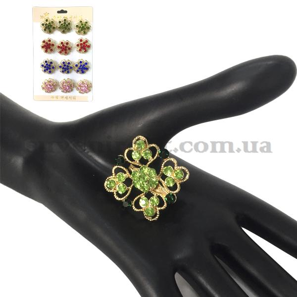 Брошка цветок квадратный цветные камни (12)