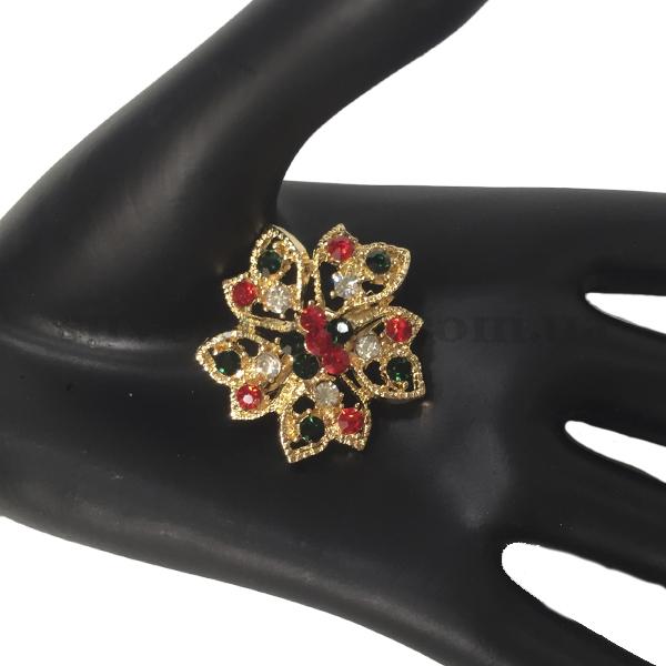 Брошка цветок острый  камни зелёно-красные (12)