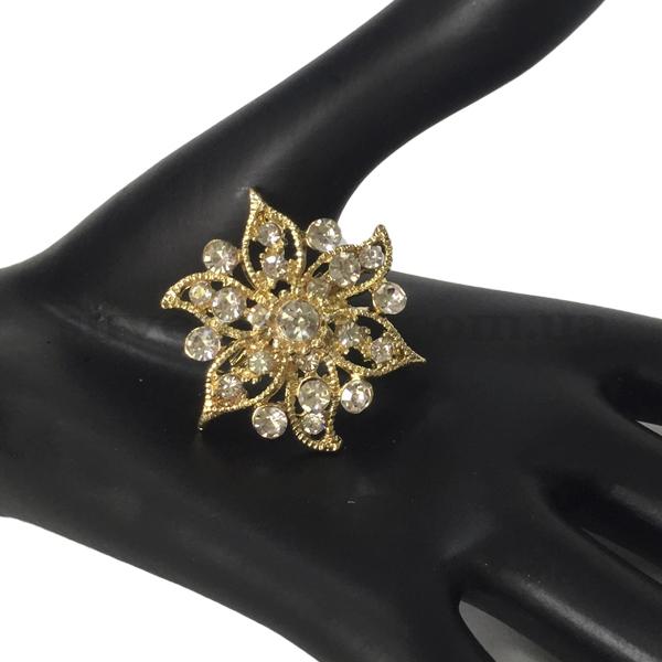 Брошка цветок жёлтый белые камни (12)