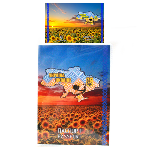 Обложка на паспорт прозрачная с вставкой  подсолнух карта Украины (50)