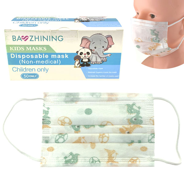 Маска дитяча захисна тришарова фабричний Китай динозаврики (50)