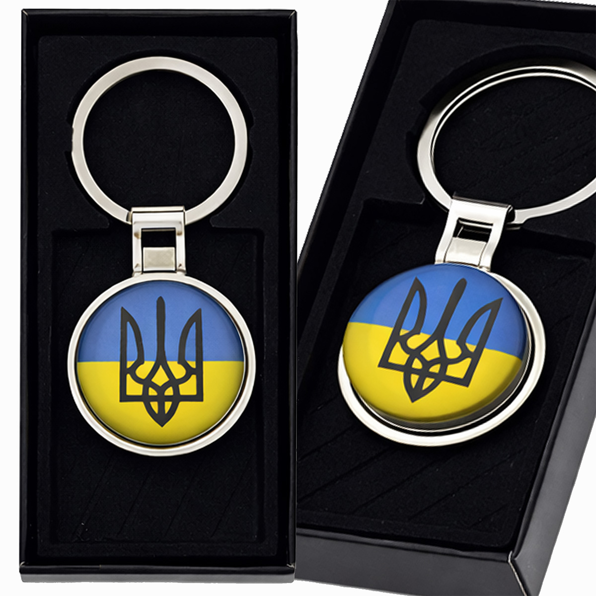 Брелок в коробці  обʼємне скло  герб України жовто-блакитний (12)