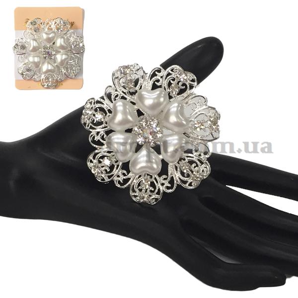 Брошка цветок большой  жемчужина сердце