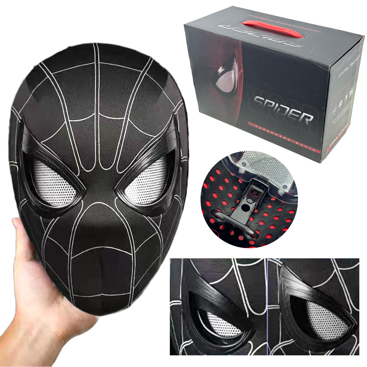 Реалестична маска Людина Павук ,очі   блимають та моргають чорного кольору 